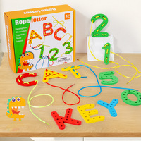 Juguete de Enhebrado de Letras y Números de Madera, Bloques ABC 123 Coloridos, Juego de Ortografía, Regalo Educativo Temprano para el Desarrollo Cognitivo de Niños