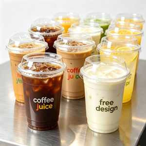 แก้วกาแฟทรงกลมแบบใช้แล้วทิ้งขนาด 500 มล. 92 มม. 260 มล. พร้อมฝาปิด ใส ทนทาน สำหรับเครื่องดื่มเย็น บรรจุภัณฑ์พลาสติกสำหรับซื้อกลับบ้าน ใช้ในเชิงพาณิชย์ - Product Image 1