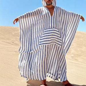Al por mayor Túnica Saudí para <span class=keywords><strong>Hombre</strong></span> con Capucha Transpirable, Jubba Islámica Musulmana, Caftán Árabe, Vestido Abaya, Trajes con Rayas Azules - Product Image 1