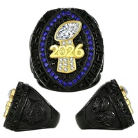 Lot de 4 bagues de championnat de football fantastique 2026 en gros du fabricant, design classique plaqué noir, bijoux sportifs en alliage