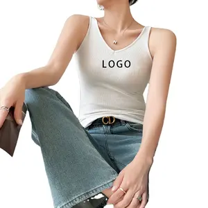 Custom White Sleeveless Cotton Top Women Fashion Ribbed Crop Top Tees Ladies Fitness Camisole Summer Casual Tank Top