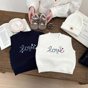 Gilet en tricot acrylique pour bébé garçon, style coréen, avec lettres de dessin animé, collection Printemps Précoce, vêtement d'extérieur polyvalent - Product Image 2