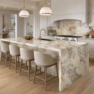Dalle en pierre frittée effet marbre Golden Pandora, carrelage en porcelaine poli effet marbre 1600 x 3200 x 12 mm pour mur - Product Image 3