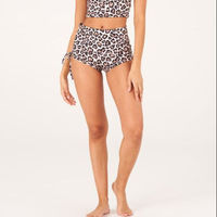 Shorts de sport taille haute à cordon latéral imprimé léopard, effet froncé aux fesses, qualité supérieure, vente en gros OEM, best-seller