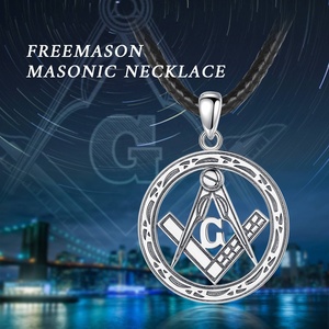 สร้อยคอแกะสลัก Freemason Masonic,สร้อยเงินสเตอร์ลิ่ง925แบบย้อนยุคสำหรับชายและหญิง - Product Image 5