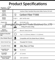 Cadre de vélo de montagne BXT MTB-066 T1000 en fibre de carbone intégrale 29 pouces, frein à disque, vélo de course, axe traversant 12x142 mm BB92