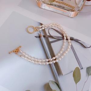 2025 Zhuji Women's Classic 14K <b>Gold</b> OT Buckle Stacked <b>Bracelet</b> 3-4mm 3-Layer Freshwater Rice & <b>Pearl</b> Simple Design - Product Image 3