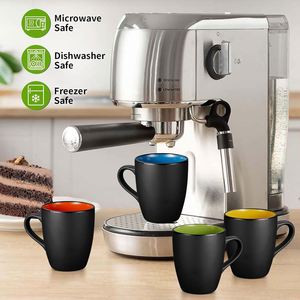 Custom logo 12oz 16oz Matte Black Porcelain Coffee Mugs with Handle Wholesale Restaurant Modern Ceramic Coffee Mug <b>Set</b> - Product Image 5