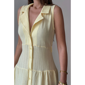 Blusa de Muselina sin Mangas con Cuello y Botones en la Parte Delantera, Color Amarillo, Talla S para Mujer - Product Image 6