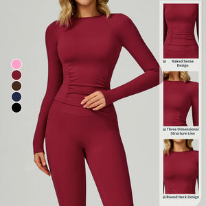 Özel Logo bayan koşu çıplak dar spor setleri uzun kollu ince elastik Yoga üst tayt 4 parça spor spor setleri - Product Image 2