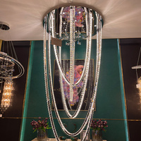 Lustre moderne en cristal à longues boucles, suspension multi-anneaux pour villa, duplex, escalier, décoration de plafond haut