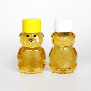 Botol madu plastik bentuk beruang Remas hewan peliharaan saus jus minuman kualitas tinggi 330g 500g dengan tutup Flip-Top