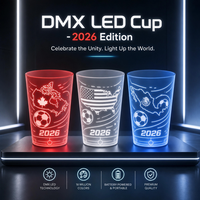 Lunettes LED contrôlées par DMX, tasses lumineuses RGB, télécommande radio, design double taille, couleurs et logos personnalisables, très demandées pour les concerts
