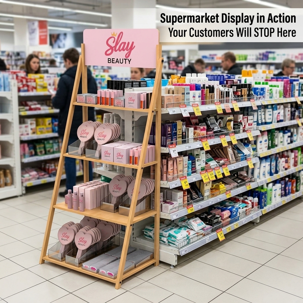 Wholesale Custom Luxury Wooden Cosmetic Display Stand Perfume Skincare Retail Store Wood Display Rack Beauty Shop Shelf Apache — view 2