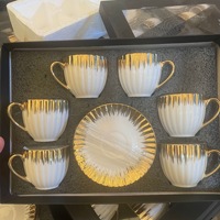 Ensemble de 6 Tasses à Café Turc Demitasse avec Bordure Dorée et Boîte Cadeau, Services de Tasses à Expresso avec Soucoupes