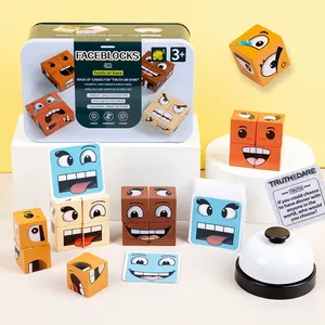 Jouet éducatif sûr en bois pour enfants : blocs d'expressions faciales pour le développement cognitif et l'apprentissage précoce - Product Image 1