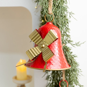 LINGKAI Colored Metal <b>Christmas</b> Bell Ornament With Metal Bow Jute Rope Hanging Pendant Holiday <b>Tree</b> and Wreath Decoration - Product Image 4