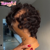 Perruque Pixie Cut Prête à Porter en Cheveux Humains Brésiliens, Sans Colle, Vente en Gros, Cheveux Naturels avec Perruques Frontales HD Full Lace pour Femmes