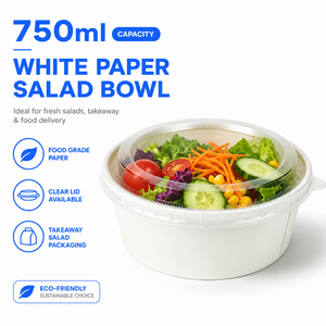 ฝาปิดชามกระดาษ XIEFA สีขาว กันรั่วซึม แบบนูน สำหรับใช้ในเชิงพาณิชย์ เกรดสำหรับอาหาร ภาชนะใส่อาหารแบบใช้แล้วทิ้ง สำหรับสลัดและซุป ขนาด 750 มล. เป็นมิตรกับสิ่งแวดล้อม - Product Image 1
