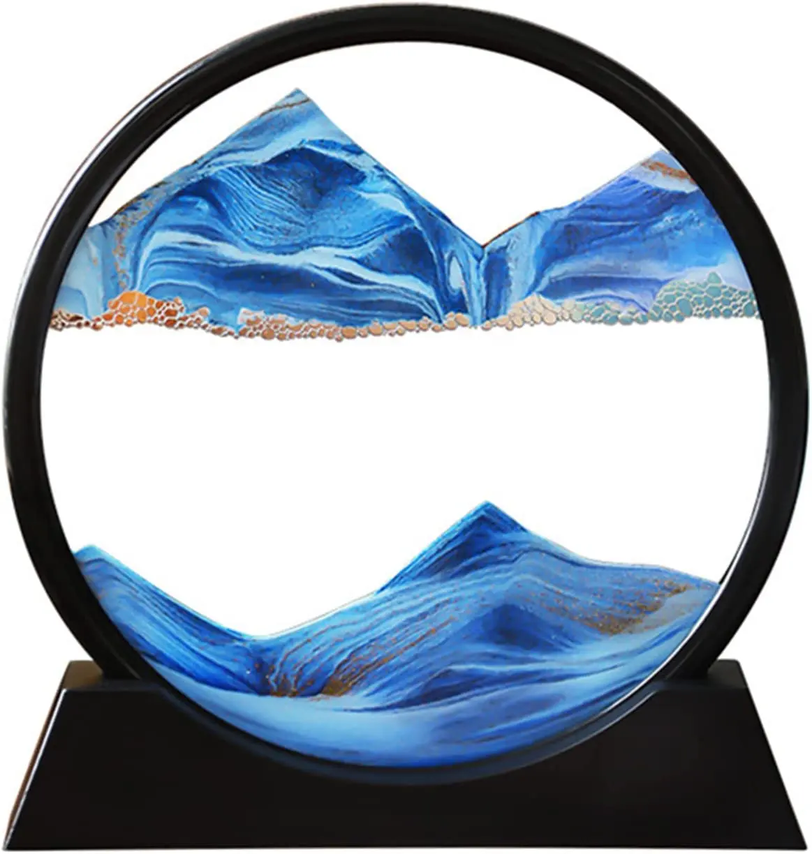 3D Moving Sand Art Frame Round Glasses Deep Sea Sandscape In Motion Display Desktop Decorations Flowing Painting Liquid Sand Art