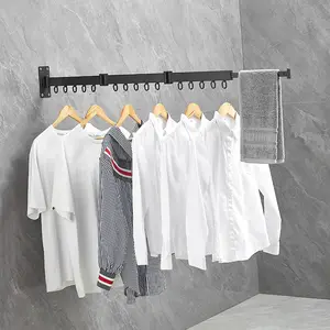 Tendedero plegable montado en la pared para ropa, tendedero retráctil para ropa de balcón, tendedero negro para ropa