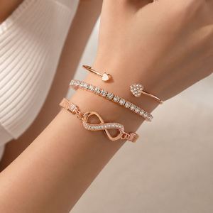 Multilayer Infinity Heart <b>Bracelet</b> 3Pcs/Set Full <b>Crystal</b> Peach Heart Open Charm Bangle Unisex Trendy Gift - Product Image 4