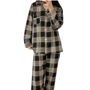 Custom Women's 100% Cotton Flannel <strong>Christmas</strong> <strong>Pyjamas</strong> <strong>Ladies</strong> Plaid Red XMAS Sleepwear Women Soft Long Pants Pajama Set - Product Image 4