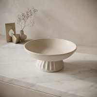 Bandeja de Pedestal de Cerámica Blanca Crema Clásica ARM LVG, Plato Decorativo de Porcelana para Frutas con Base Acanalada