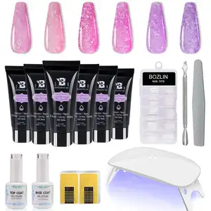 BOZLIN 30ml 22 Colors Non Stick Hand Solid Poly Extension Gel Nail Kit with Full Manicure Set and Lamp