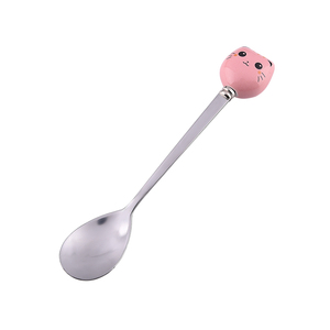 Creativo cartone animato animale cucchiaio da dessert cucchiaio di ceramica Forcella in acciaio inox piccolo portatile sveglio cucchiaio da dessert torta forcella - Product Image 5