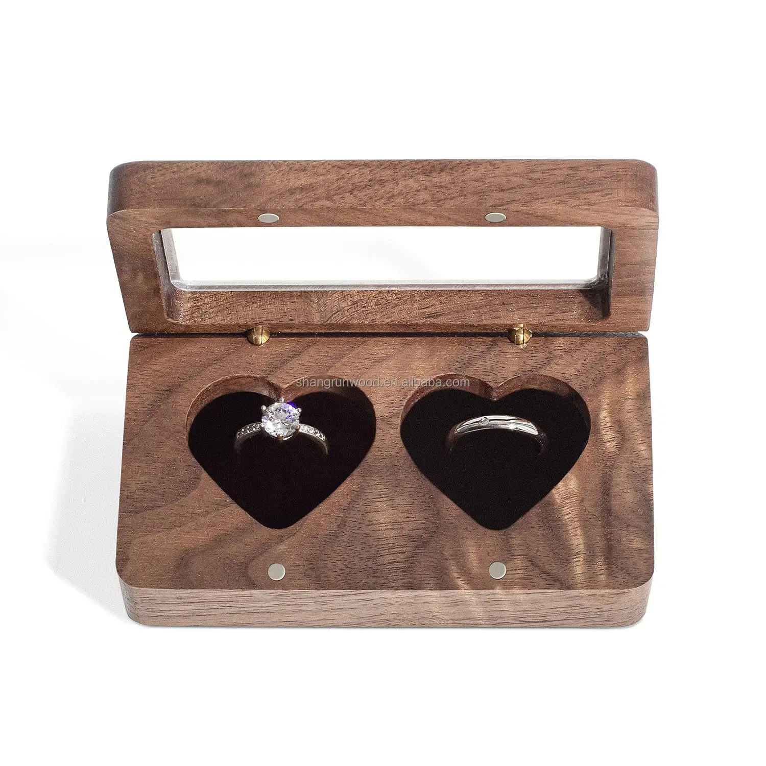 Kotak hadiah kayu kecil sederhana casing dekoratif kustom kotak penyimpanan cincin perhiasan kayu buatan tangan