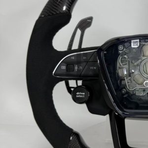 Volante Deportivo de Cuero y Fibra de Carbono Mejorado con Paletas de Cambio LED para <span class=keywords><strong>Audi</strong></span> A7 S7 RS7 RS6 A6 S6 C8, Personalizado en Gamuza - Product Image 4
