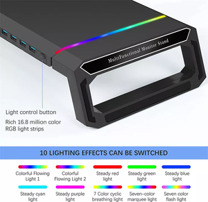 Monitor Riser <b>Stand</b> with RGB Lighting 4 USB Ports Foldable <b>Desktop</b> Organizer for Computer <b>Laptop</b> - Product Image 4