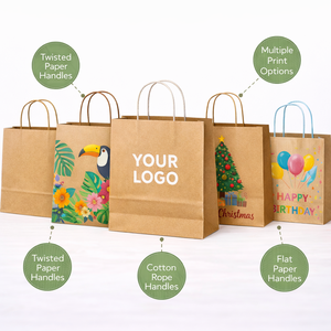 Bolsa de Regalo de Papel <span class=keywords><strong>Kraft</strong></span> Ecológica Biodegradable Impresa Personalizada con Asas para Navidad, Cumpleaños, Año Nuevo, Eventos y Regalos - Product Image 4