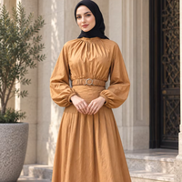 EVE063 Nouvelle robe maxi musulmane tendance pour femmes, manches longues, ceinture, abaya modeste, vêtements islamiques élégants, robe décontractée de Dubaï
