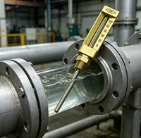 Industrial Water/Oil Pipeline Thermometer, Brass V-Type Glass Thermometer, 0-120℃, Threaded Installation for Marine/HVAC Systems