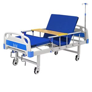 Factory Price Hospital Beds Manual Two <strong>Crank</strong> Patient Bed with IV Stand /Overbed <strong>Table</strong> /Wheels/Guardrails - Product Image 3
