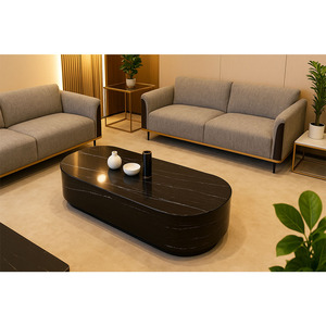 Mesa de Centro Redonda Rectangular de Cuarcita Negra Brasilia de Estilo Moderno y Lujoso, Directo de Fábrica, con Cajones para Sala de Estar Interior - Product Image 2