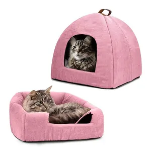 manufacturer custom fluffy comfort cozy pink calming pet beds for dog and cat modern cute soft igloo cat cave bed pet home house