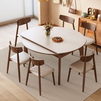 Table à manger moderne pliable et extensible, cadre rond en bois, 6 places, plateau en pierre frittée, mobilier pour la maison et l'hôtel