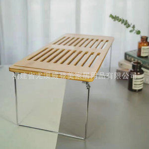 Customized bamboo drain <b>rack</b>, stackable double-layer desktop storage <b>rack</b>, multi-functional, easy-to-store folding drain <b>rack</b> - Product Image 1
