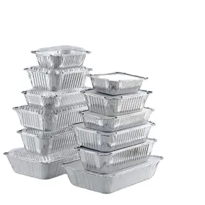 一次性矩形派对铝箔食品烤盘，带透明盖纸和铝盖