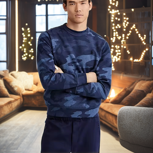 Men's Loose Casual Hooded <b>Jacket</b> 100% Cotton Camouflage Knitted Worsted Fabric Digital Lined Winter Sweater Anti-shrink - Product Image 2
