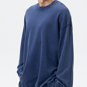 Sudadera de lavado ácido para hombre 380GSM 100% algodón francés Terry desgastado cuello redondo sudaderas de gran tamaño para hombres - Product Image 5