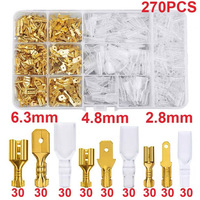 Boîte de connecteurs de fils isolés mâles et femelles 2.8/4.8/6.3mm, bornes de sertissage électriques, connecteurs à fourche, kit assorti 270 pièces
