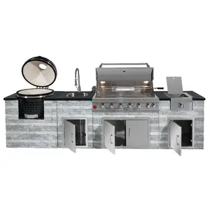 Amerikanischer Stil BBQ Grill Küche Außenbereich Marmor moderne BBQ Küche Insel mit Waschbecken Schrank