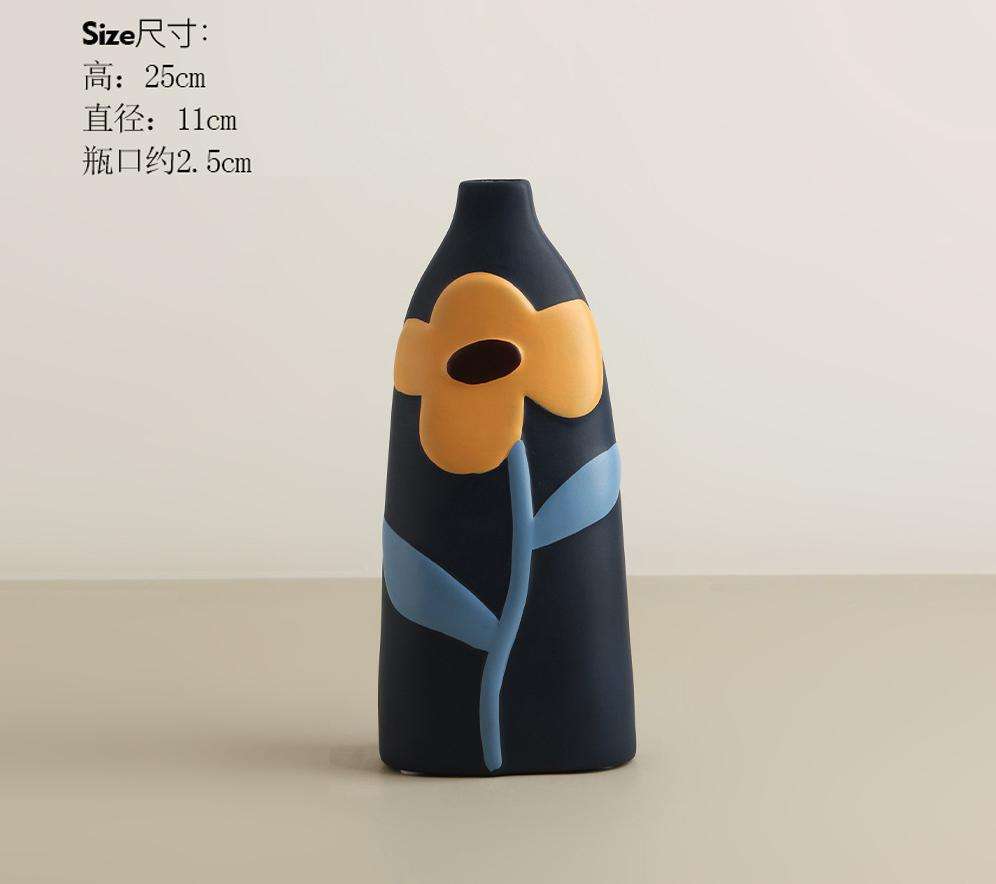 Painted Ceramic Vase-Peacock Blue