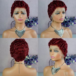 Perruque brésilienne Cheveux frisés Courte Coupe Pixie <span class=keywords><strong>Bob</strong></span> 13x4 Lace Frontale Complète Noire Naturelle Densité 150% HD Lace Pré-épilée Raide Bébé - Product Image 5