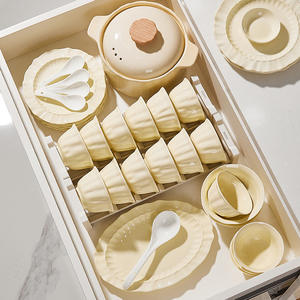 Moderno diseño de lujo crema bajo vidriado arco de arroz de cerámica plato de pescado sopa tazón de fideos juego de platos frescos para uso doméstico - Product Image 1