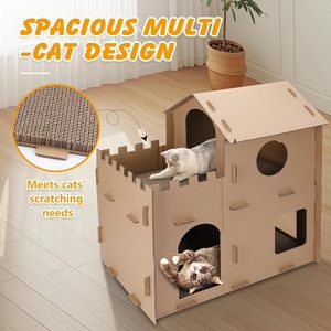 <span class=keywords><strong>Casa</strong></span> <span class=keywords><strong>de</strong></span> Cartón para Gatos, <span class=keywords><strong>de</strong></span> Múltiples Niveles, con Rascador, Cama y Escondite para Gatos <span class=keywords><strong>de</strong></span> Interior, Conejos y Mascotas Pequeñas - Product Image 2
